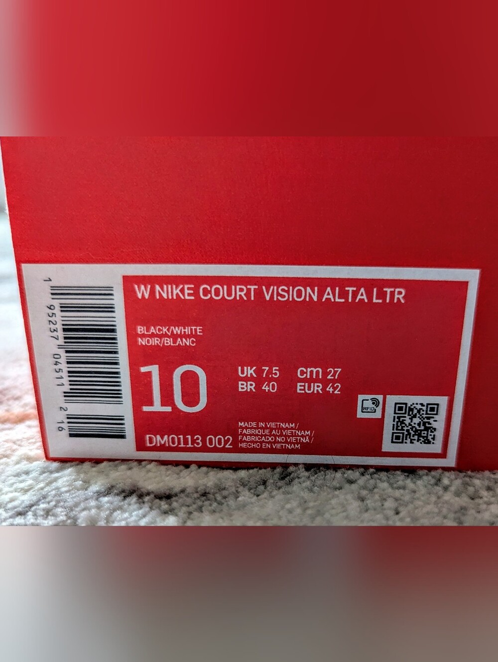 NIB Women's Nike Court Vision Alta LTR Black/White Size 10 - Picture 10 of 10